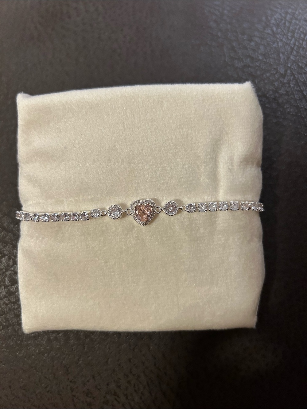 Rachel Zoe Pink Cubic Zirconia Heart Tennis Bracelet with Silver Accents
